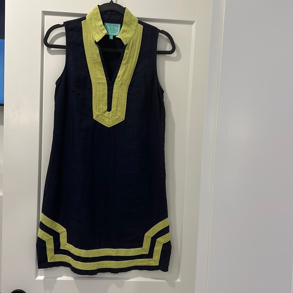 Sail to Sable navy and green linen dress size XS